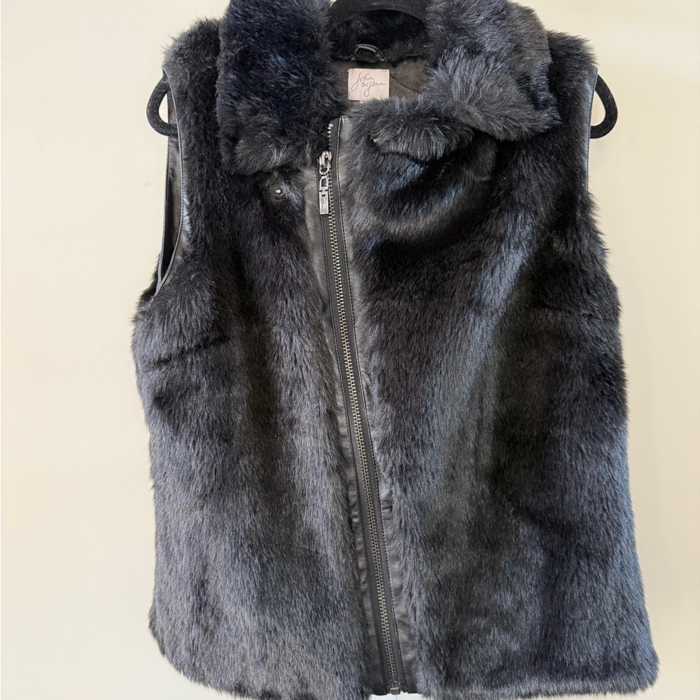 John + Jenn Faux Fur Vest with Faux Leather Midnight Black Vest